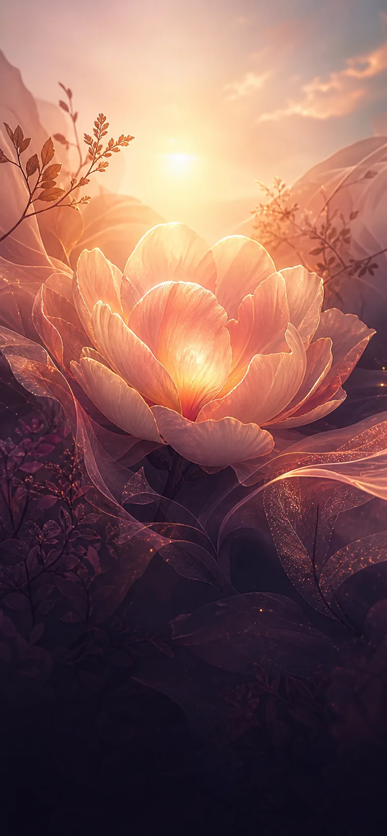 A glowing lotus at sunrise, the app's full-screen affirmation backdrop