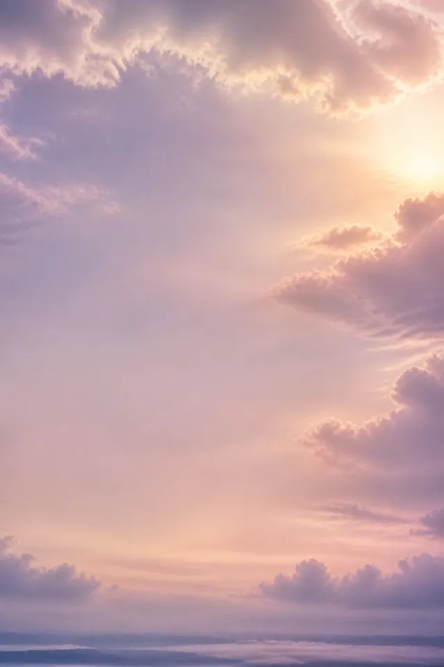 Sunlight breaking through soft lilac clouds
