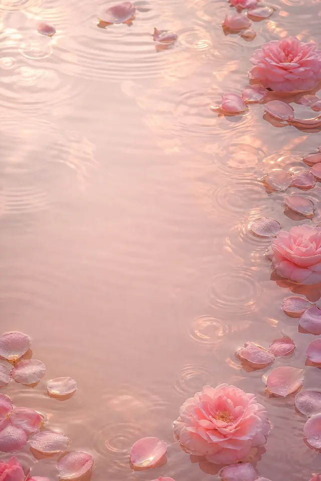 A soft pink rose floating on rippling water