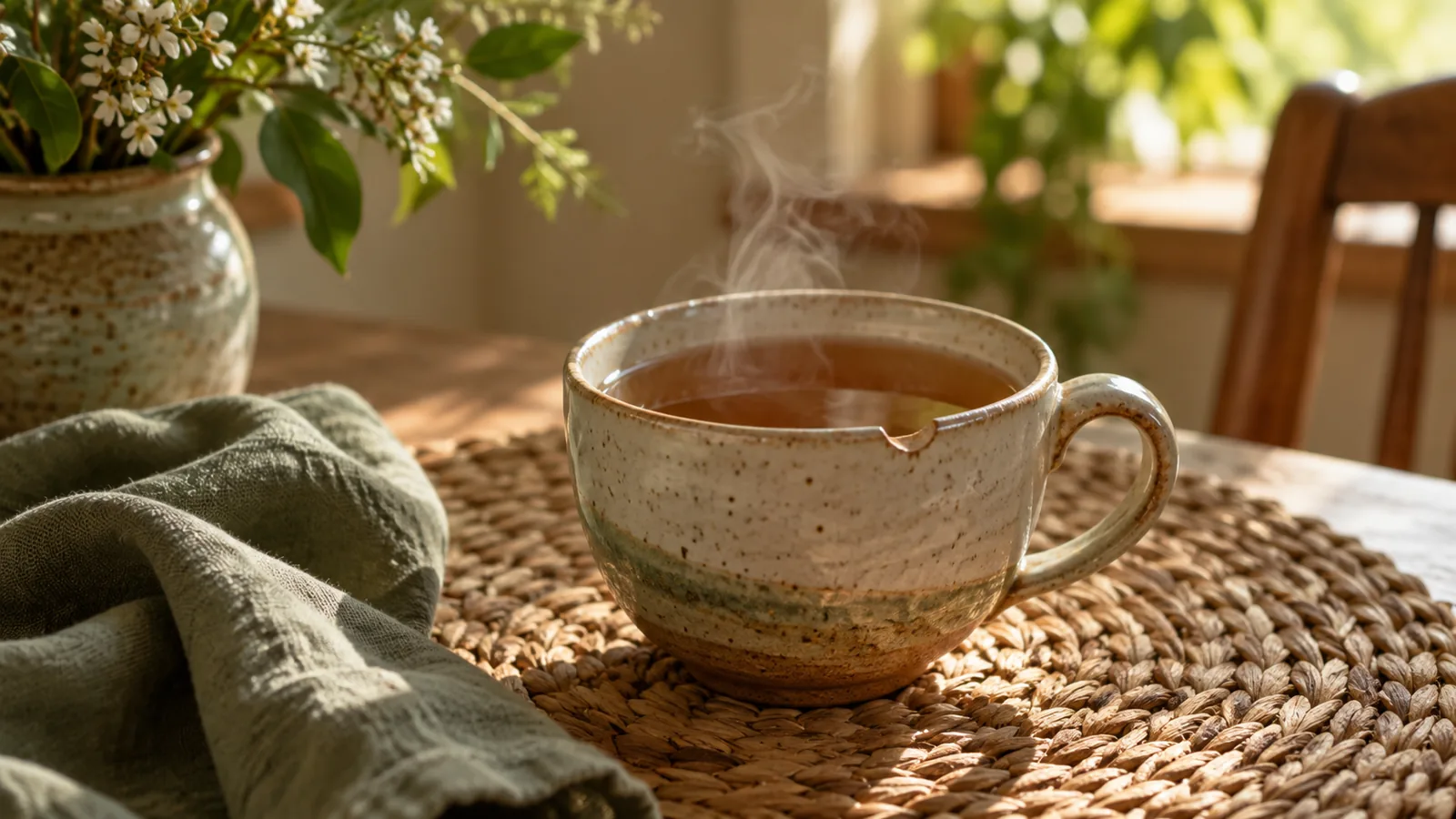 A chipped teacup filled with warm tea in soft light, a gentle reminder for self-love affirmations on imperfect days.