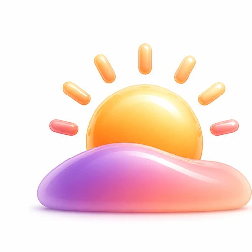 A soft glossy sunrise over a rounded pastel hill