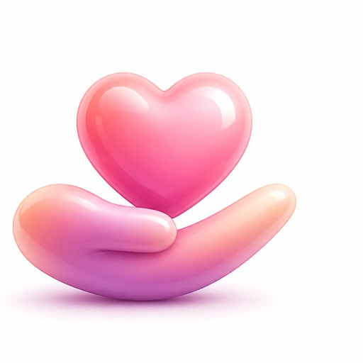 A glossy heart resting in an open palm shape